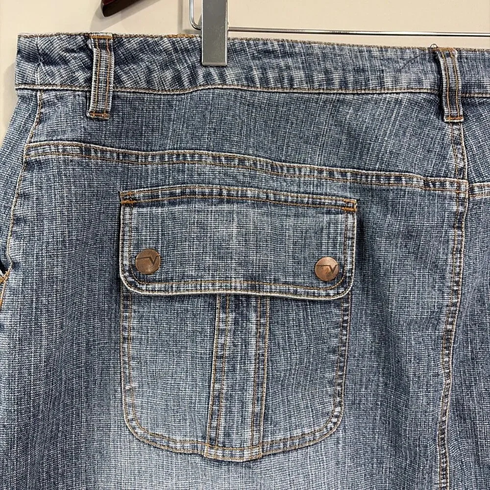 VTG Y2K Venezia Denim Cargo Skirt 22 Flaw Utility Pocket Medium Wash Jean Midi